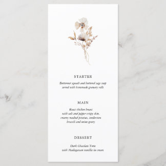Menu de Casamento Moderno de Flor Selvagem Seca