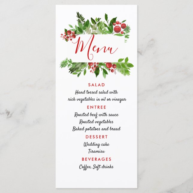 Menu de casamento moderno de Natal com frutas verm (Frente)