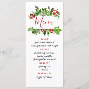 Menu de Casamento Moderno de Natal Holly Red Berry