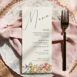 Menu de Casamento Moderno de Script de Flor Selvag