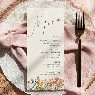 Menu de Casamento Moderno de Script de Flor Selvag