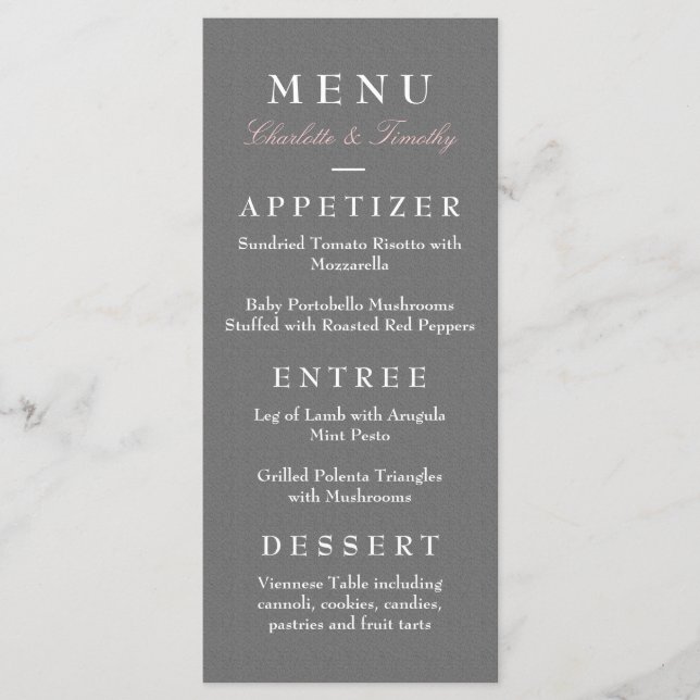 Menu de Casamento Moderno do Amor e Casamento (Frente)