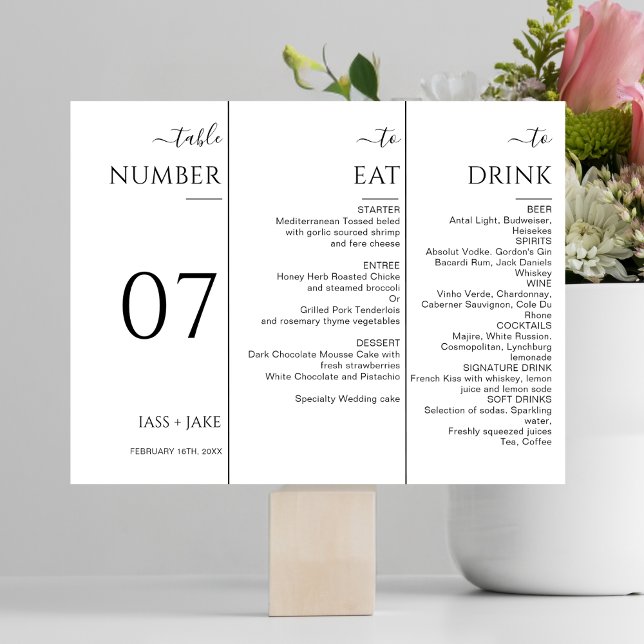 Menu de Casamento Moderno do Número de Tabela Trip (Criador carregado)