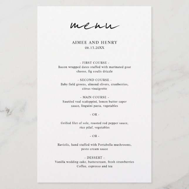 Menu de Casamento Moderno do Script Rustic (Frente)