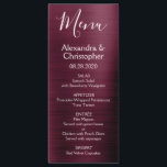 Menu de Casamento Moderno e Elegante de Amoras de<br><div class="desc">Menu de Casamento de Aço Inoxidável Metálico Puro de Amorango Roxo Moderno com Faux. Este moderno Menu Casamento Marsala e White Script pode ser personalizado para incluir os nomes da Noiva e do Horário, a data do casamento e as opções do menu janto do casamento. Este Menu faz parte de...</div>
