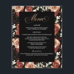 Menu de Casamento Moderno Elegante de Black and Te<br><div class="desc">Terracotta flores cartões de menu pretos</div>
