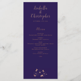 Menu de casamento moderno floral azul e cobre