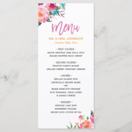 Menu de Casamento Moderno Floral de Linda Aquarela
