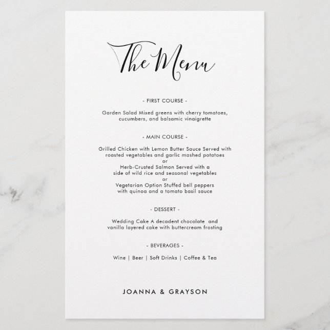 Menu de Casamento Moderno Minimalista Elegante (Frente)