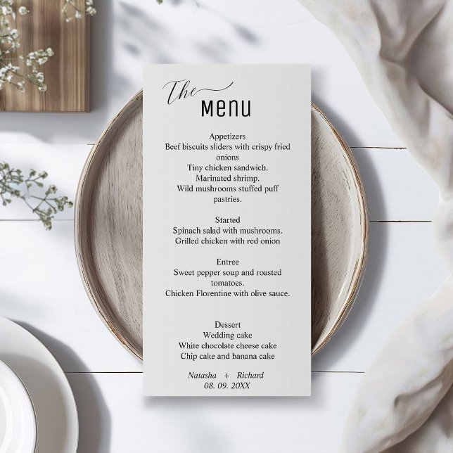 Menu de casamento moderno minimalista, preto e bra (Criador carregado)