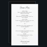 Menu de Casamento Moderno Minimalista Simples<br><div class="desc">Simples menu de casamento com um design mínimo em preto e branco com o cabeçalho e seus nomes em uma fonte elegante. As fontes e a parte traseira podem ser alteradas para qualquer cor desejada, clicando no botão personalizar. Um design básico e simples que ainda aparece como chic. Esses menus...</div>