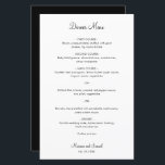 Menu de Casamento Moderno Minimalista Simples<br><div class="desc">Simples menu de casamento com um design mínimo em preto e branco com o cabeçalho e seus nomes em uma fonte elegante. As fontes e a parte traseira podem ser alteradas para qualquer cor desejada, clicando no botão personalizar. Um design básico e simples que ainda aparece como chic. Esses menus...</div>
