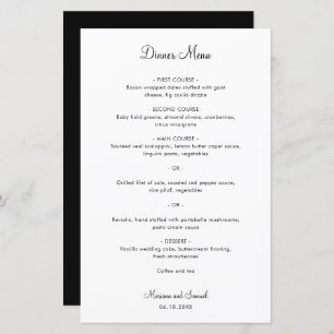 Menu de Casamento Moderno Minimalista Simples