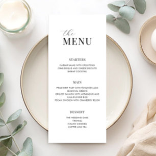 Menu de Casamento Moderno Mínimo Preto e Branco