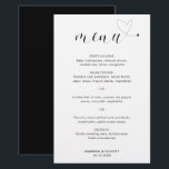 Menu de Casamento Moderno Simples de Coração Bonit<br><div class="desc">Menu moderno de casamento,  com uma design simples e minimalista em preto e branco com a palavra "menu" em uma tipografia elegante e um coração bonito no final.</div>
