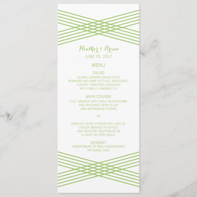Menu de Casamento Moderno Verde em Deco (Frente)