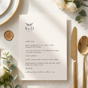 Menu de Casamento Monograma Moderno de Ivory