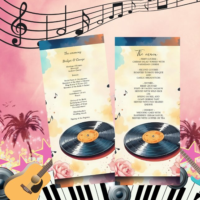 menu de casamento musical floral com aquarela (Criador carregado)