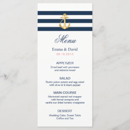 Menu de Casamento Náutico de faixas de Marinho de