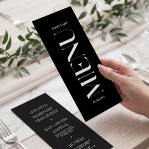 Menu de Casamento Negro Clássico Minimalista
