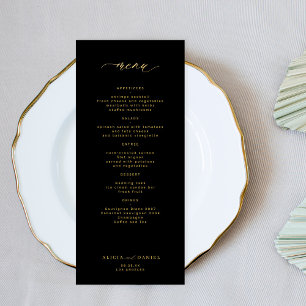 Menu de casamento negro de tipografia simples e el