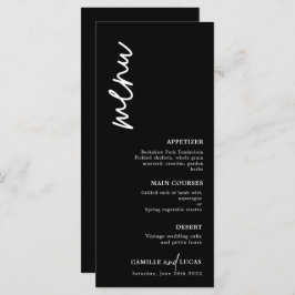 Menu de Casamento Negro e Branco Minimalista