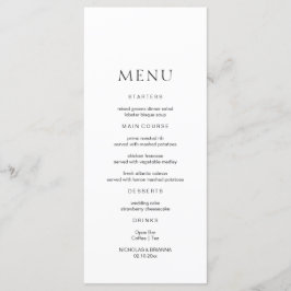 Menu de Casamento Negro e Branco Minimalista