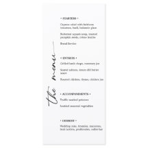 Menu de Casamento Negro e Branco Minimalista com V
