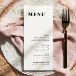 Menu de Casamento Negro e Branco, mínimo e elegant