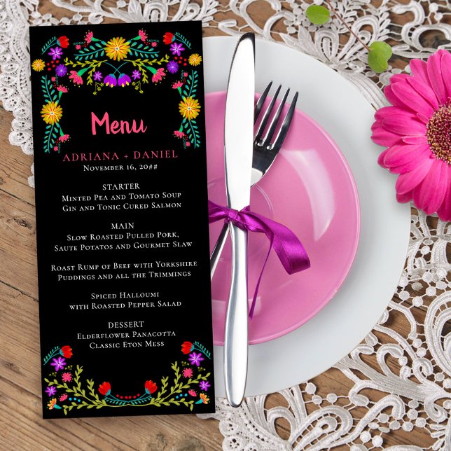 Menu de Casamento Negro Floral do Fiesta Mexicano (Floral Menu from my Mexican Fiesta Floral collection
)