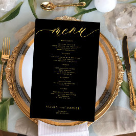 Menu de casamento negro para a tipografia do ouro 