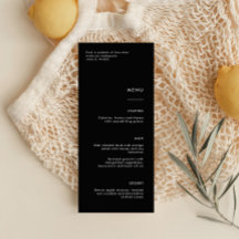 Menu de Casamento Negro Simples Minimalista
