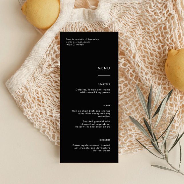 Menu de Casamento Negro Simples Minimalista (Criador carregado)
