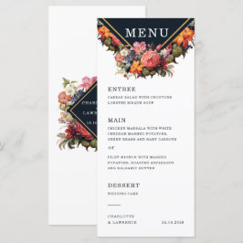 Menu de casamento no estilo floral vintage e retrô