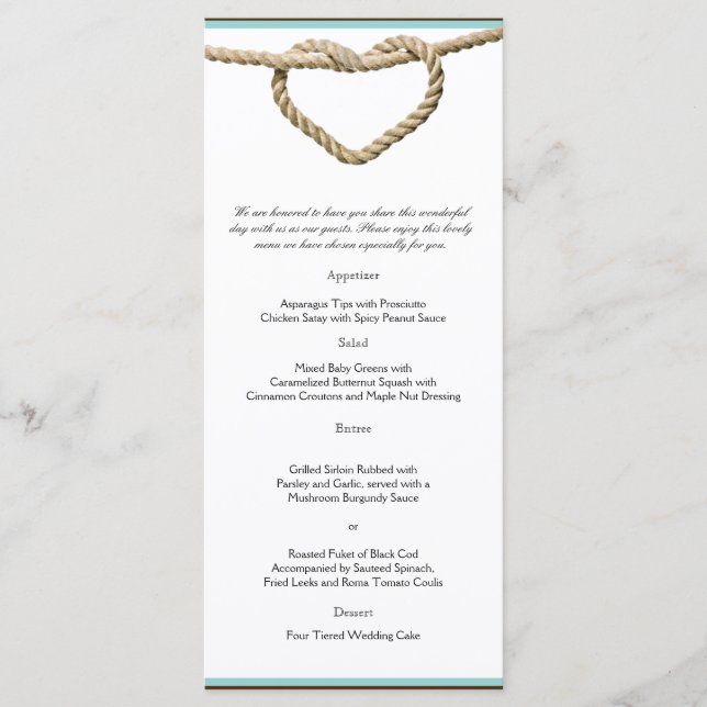 Menu de Casamento Ocidental do Heart Love Knot Wes (Frente)