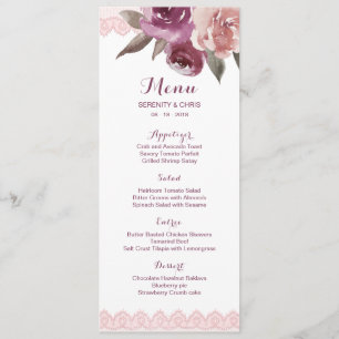 Menu de casamento outono de rendas florais de aqua