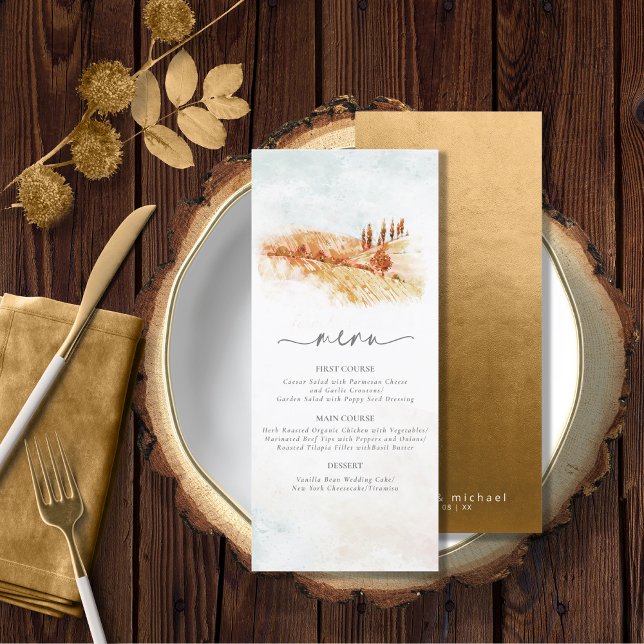 Menu de Casamento Paisagem Aquarela V2 Outono ID78 (Criador carregado)