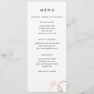 Menu de Casamento Personalizado de Anéis Dourados