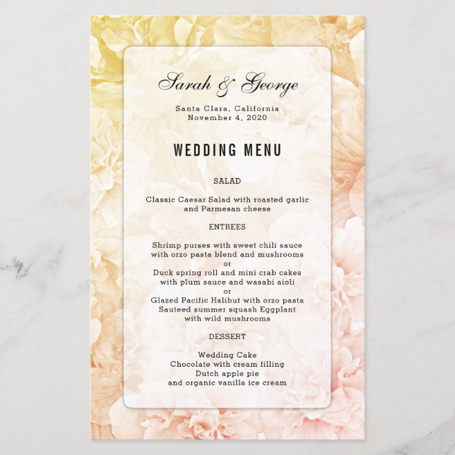 Menu de Casamento Personalizado de Fundo Floral Am (Frente)