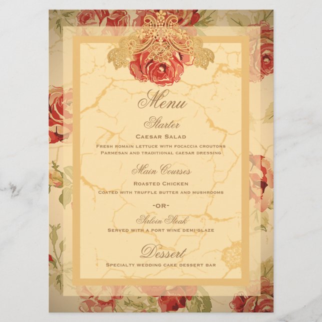 Menu de casamento personalizado de rosa vermelha r (Frente)