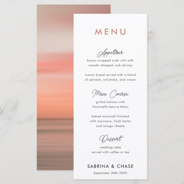 Menu de Casamento Personalizado do Blush Moderno (Frente/Verso)