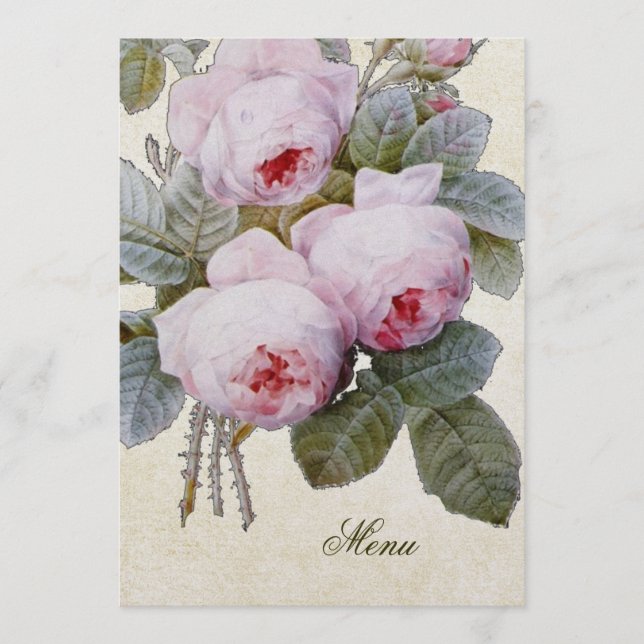 Menu de Casamento Personalizado Floral do Rosa Bou (Frente)