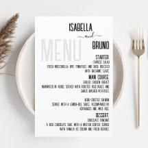 Menu de Casamento Personalizado Na moda, Moderno e