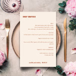 Menu de Casamento Personalizado Simples Bold Boho<br><div class="desc">Menu de Casamento Personalizado Simples de Boho Mínimo Bold Bonito Queda de Cabeças</div>