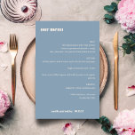 Menu de Casamento Personalizado Simples e Azul, Br<br><div class="desc">Menu de Casamento Personalizado Simples - Dusty Minimalista Azul - Folha Cinzenta Mínima Brilhante</div>