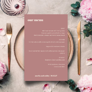 Menu de Casamento Personalizado Simples Rosa simpl
