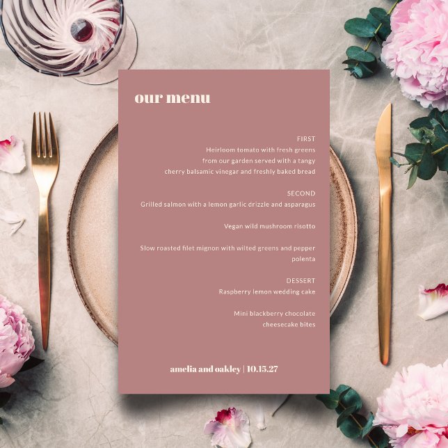 Menu de Casamento Personalizado Simples Rosa simpl (Criador carregado)