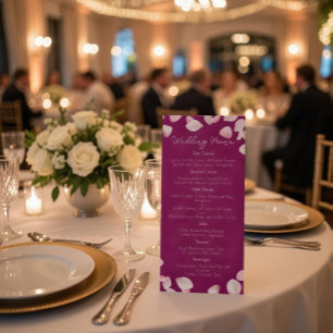 Menu de Casamento Pétalas Cor-de-Rosa Românticas