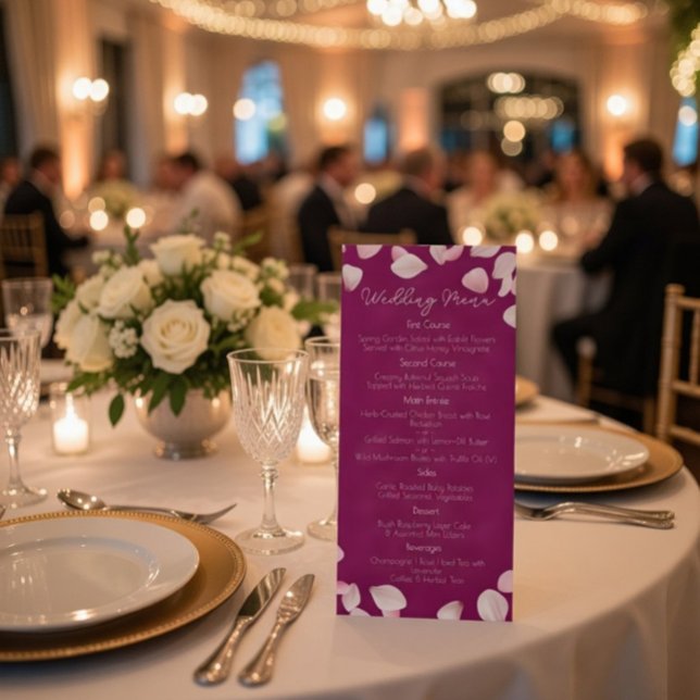 Menu de Casamento Pétalas Cor-de-Rosa Românticas (Criador carregado)
