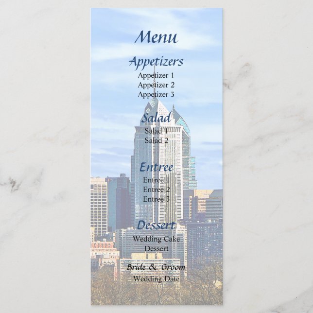 Menu de Casamento Philadelphia Pa Skyline II (Frente)